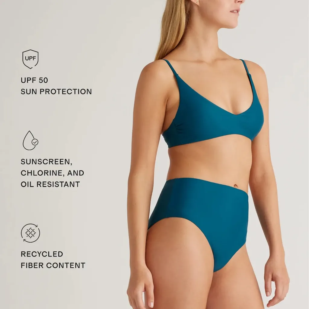 NWT Quince Italian High Rise Teal Blue Bikini Bottom Swimwear Sz M - Image 3