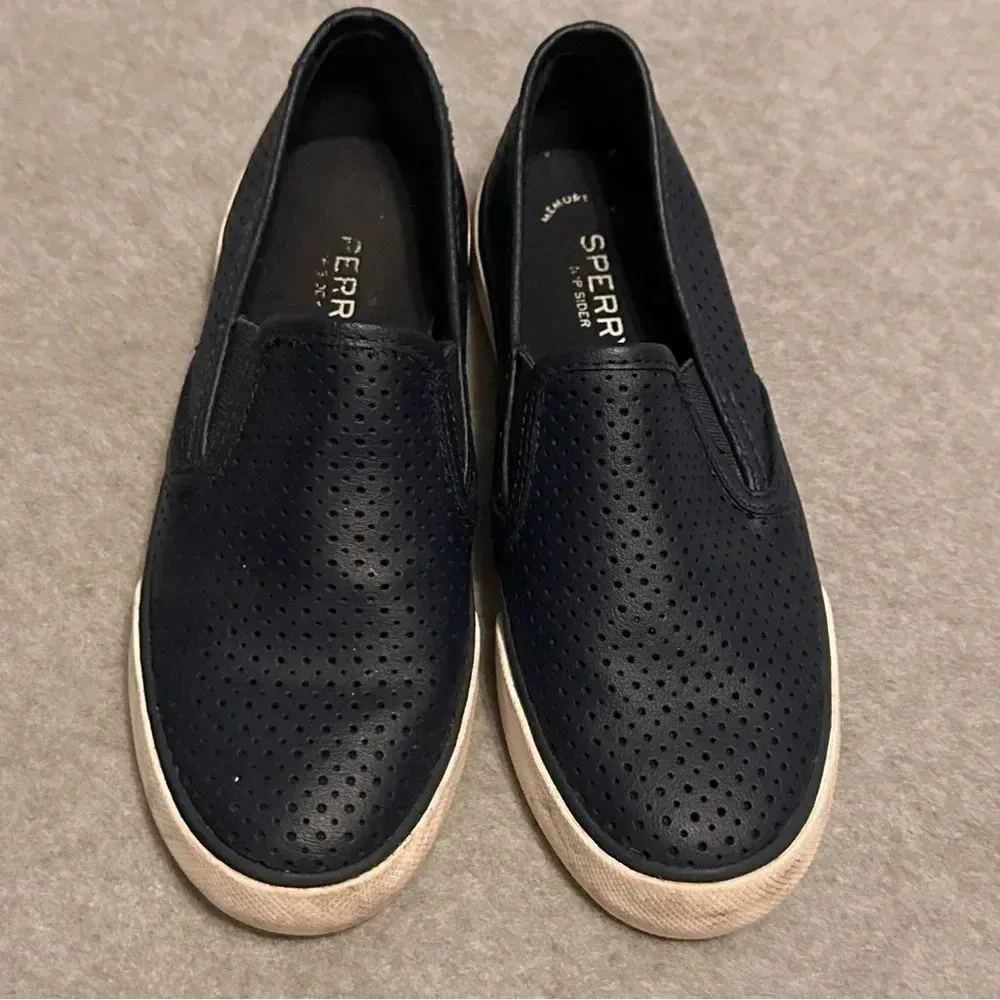 Sperry Womens Seaside Perfortrated Leather Slip On Sneakers Shoes navy size 6M - Image 3