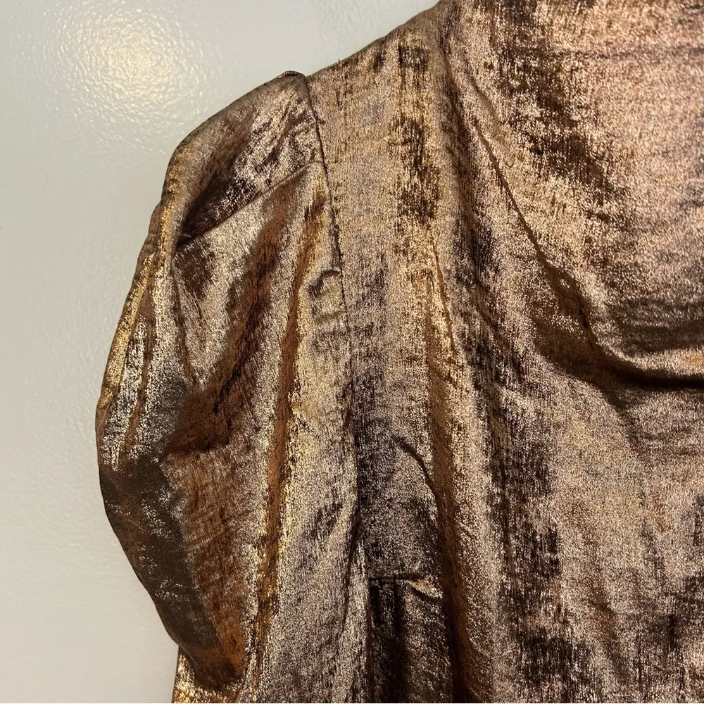 Future Collective Kahlana Barfield Rose Gold Metallic Blouse Size XXS - Image 5