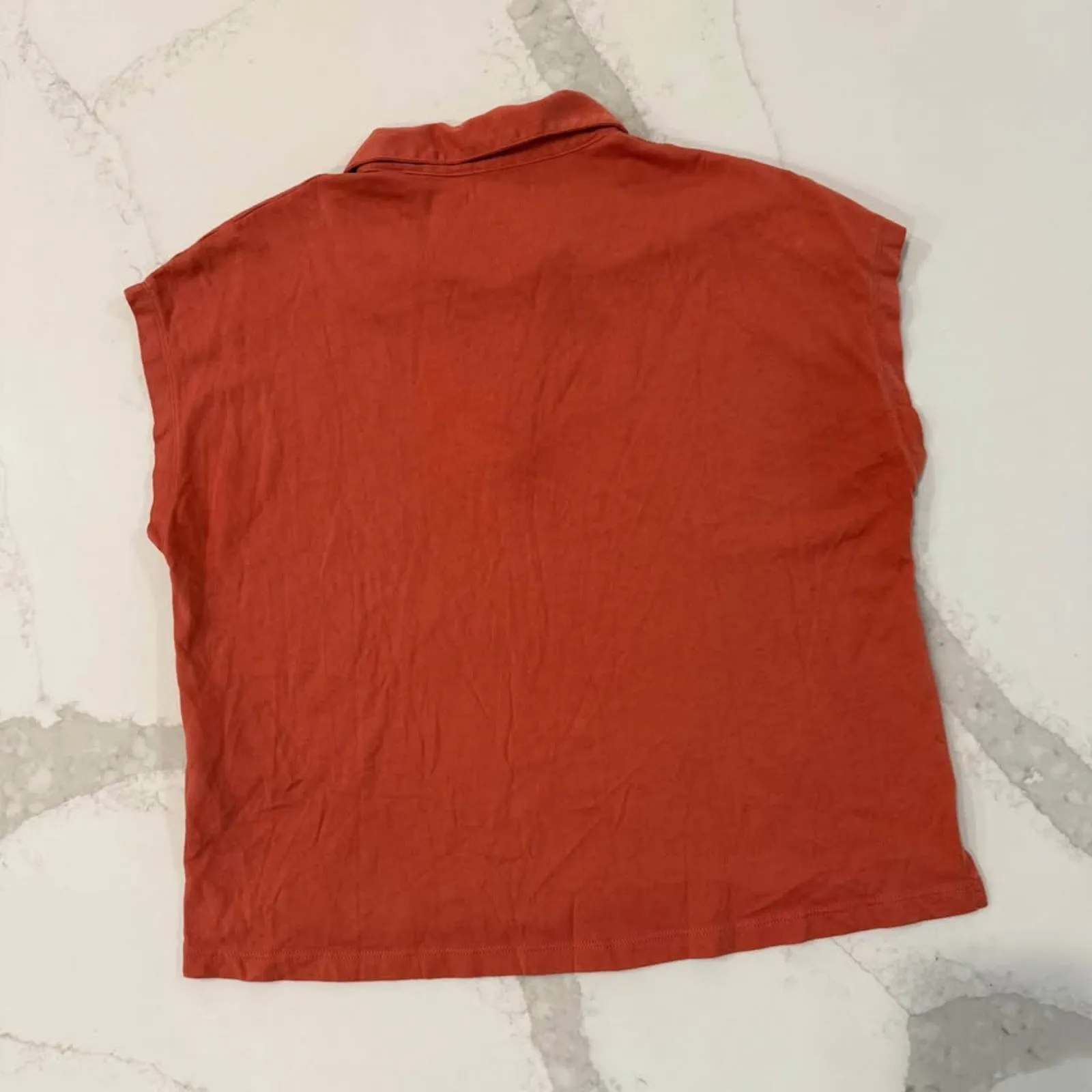 Madewell Relaxed Polo Tee Cap Sleeve Women's Medium Orange Cotton Muscle Style - Image 5