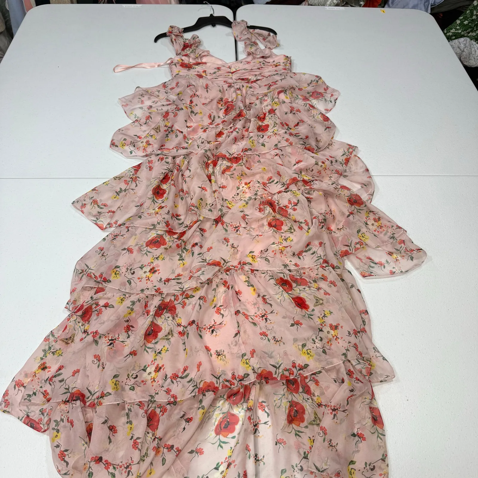 leena for Mac Duggal Pink Ruffled Floral Gown maxi dress size 8 - Image 7