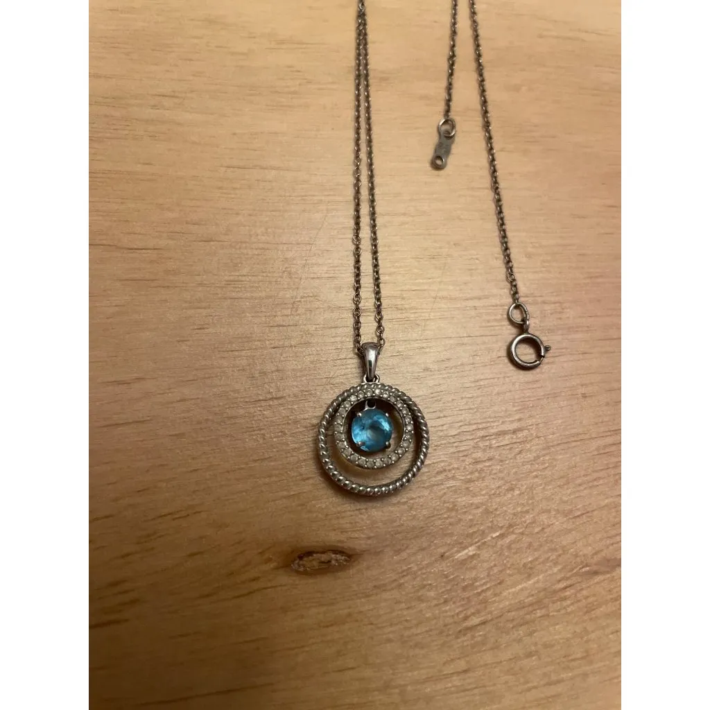 New Women’s Silver with Blue Rhinestone Birthstone Circle Pendant Necklace - Image 5