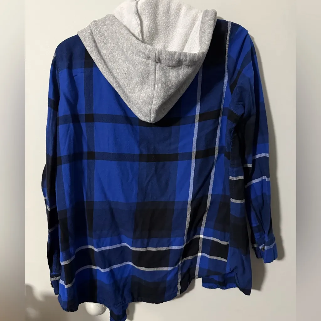 Womens UK2LA Blue Hooded Plaid Shirt - Image 4