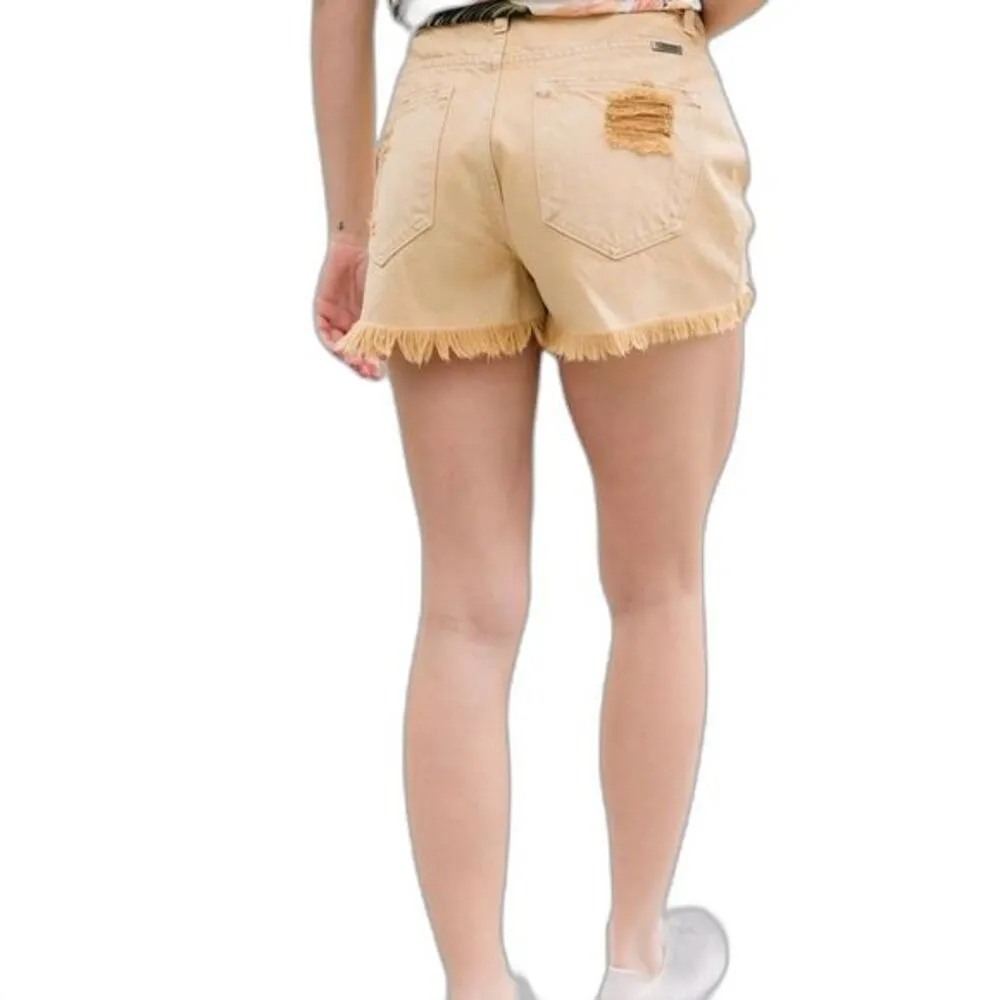 KanCan High Waist Distressed Denim Jean Shorts Mustard Yellow Women’s Size Small - Image 9