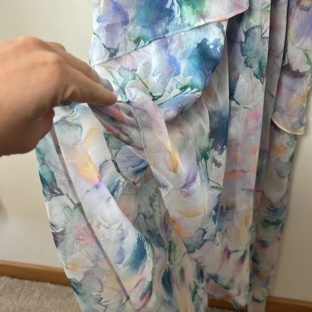 MISA Womens Victorian Dress XS Waterfall High Low Event Halter Neck Abstract NEW - Image 5