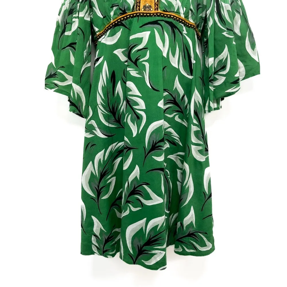 Anthropologie Vanessa Virgin Leaf Print Tropical Flair Sleeve Mini Dress Size 4 - Image 4