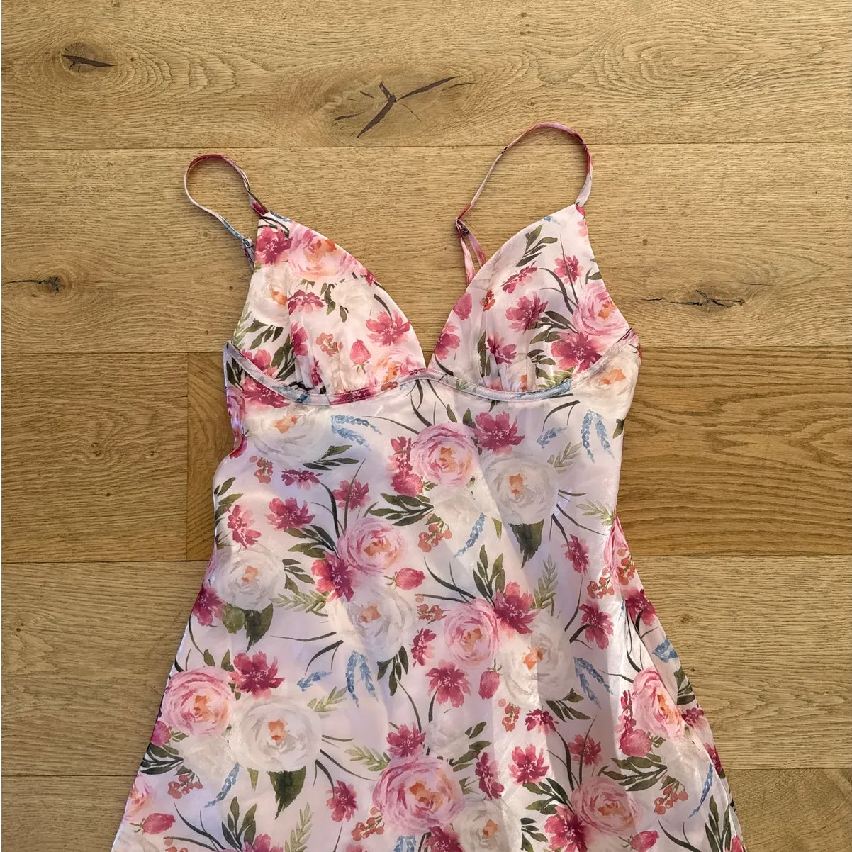 Lulu's - Alaia Floral Satin Backless Midi Dress in Pink Peach & Green - Image 2