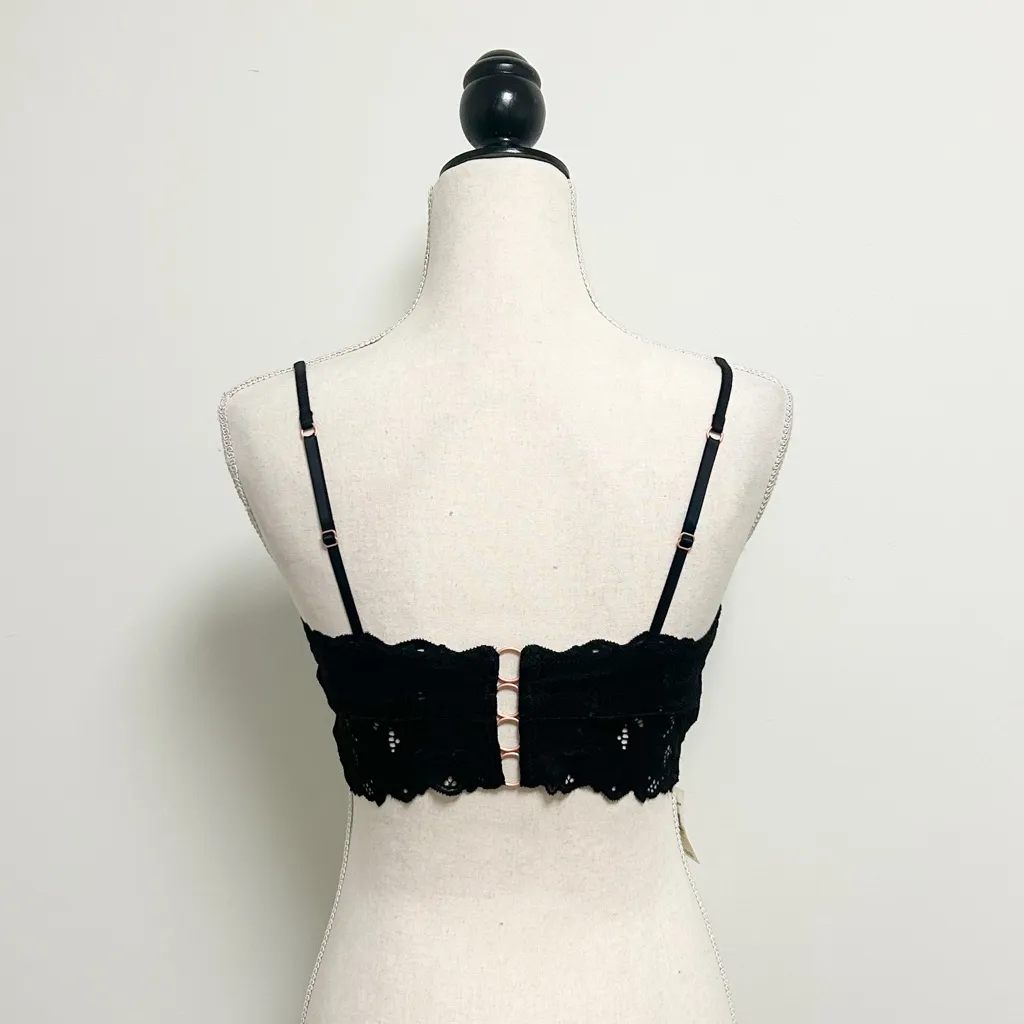 Aerie Black Beach Daze Ribbed Lace Cropped Rose Gold Rings Bra Top Small NWT - Image 6
