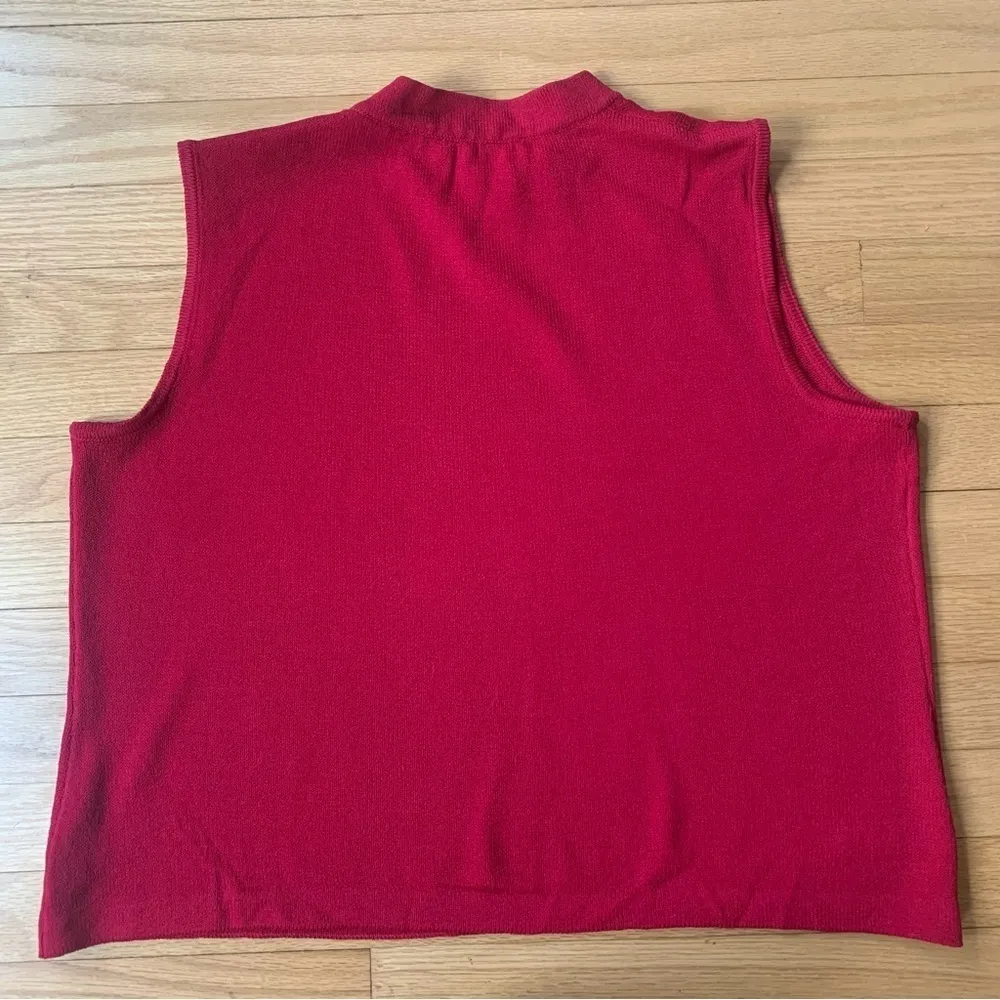 St. John Raspberry Red Sleeveless Zipper Mock Neck Knit Top Size Large - Image 2