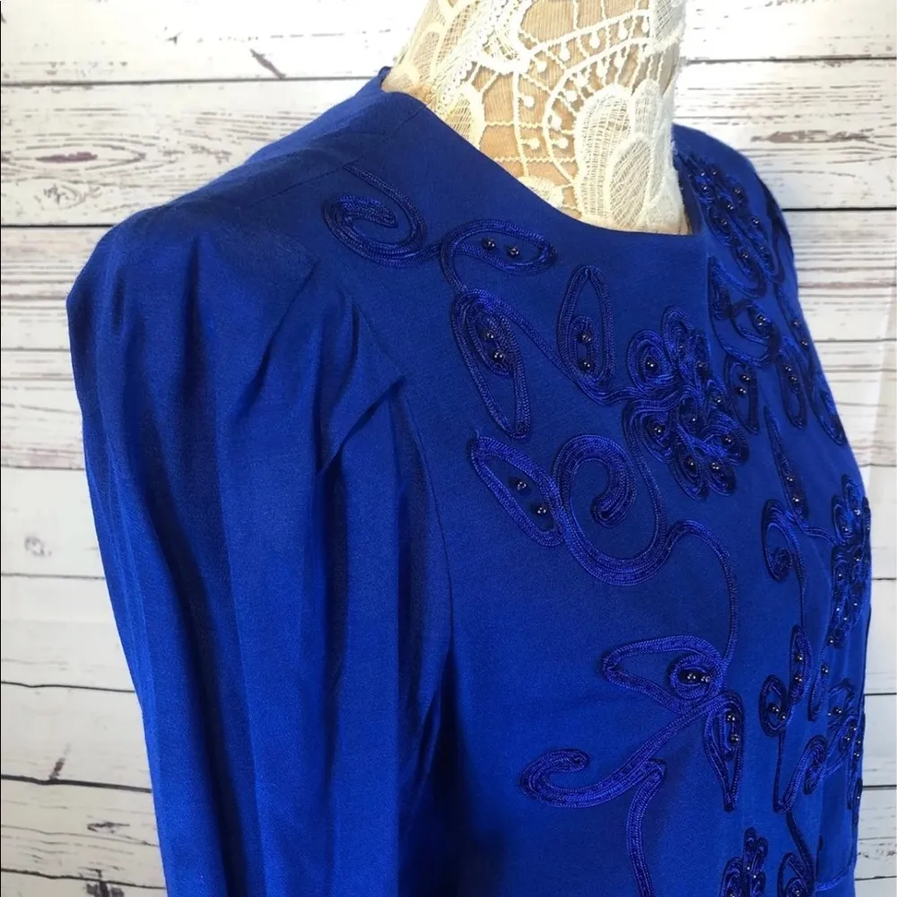 Karin Stevens VINTAGE 90's Blue Embroidered  Dress - Image 9