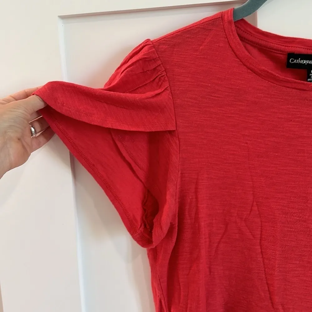 Catherine Malandrino  Women's M Tulip Sleeve Tee Shirt Rose Red Elevated Basic - Image 2