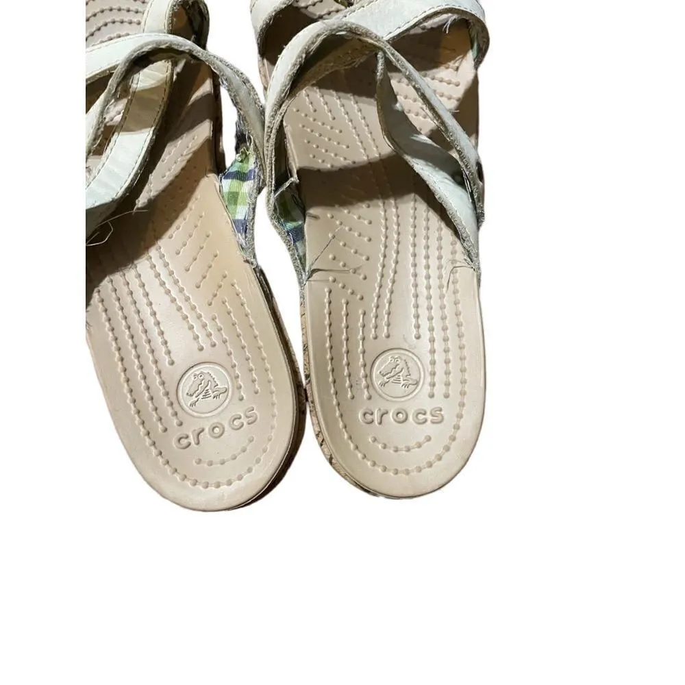 Crocs Leigh Cork Beige Wedge sandals Leather Straps Womens - Image 4