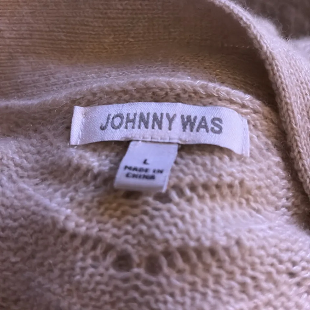 JOHNNY WAS Camille Kimono Cardigan Sweater Large Cashmere Linen Beige Womens - Image 5