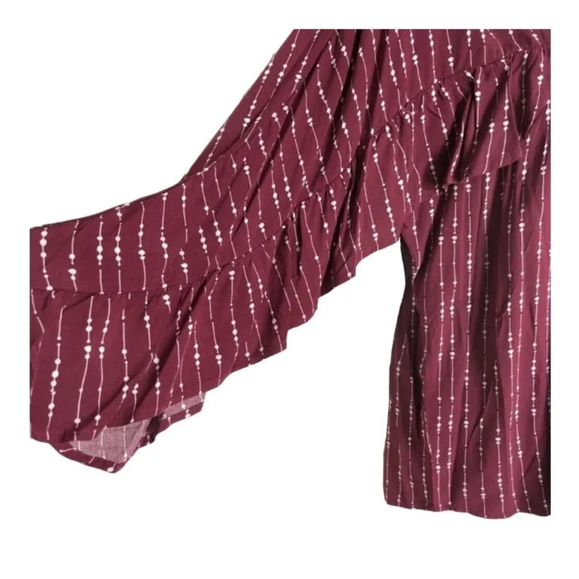 NWT Velvet Heart Mandy Blouse – Boho Ruffle Sleeve | Size M | Burgundy Red - Image 8