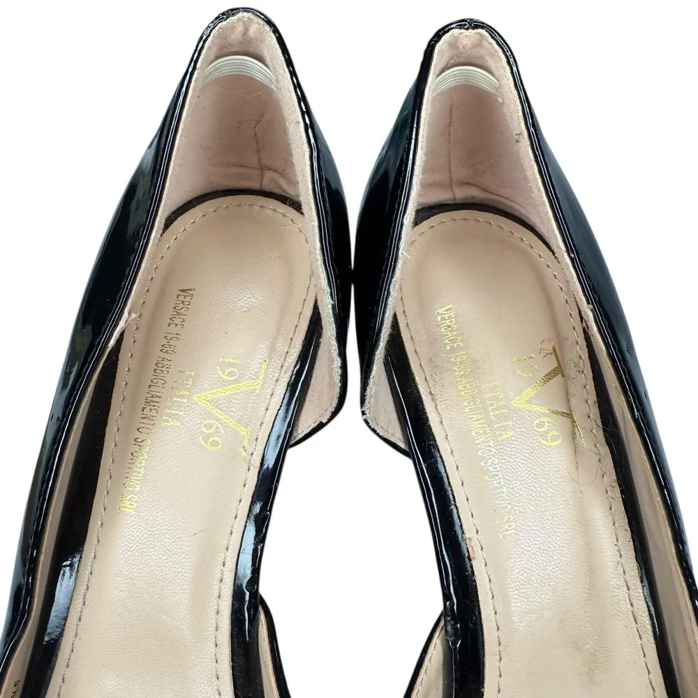 Versace Alexandra V1969 Black Italian Patent Leather Pumps Women's Size 8 - Image 9