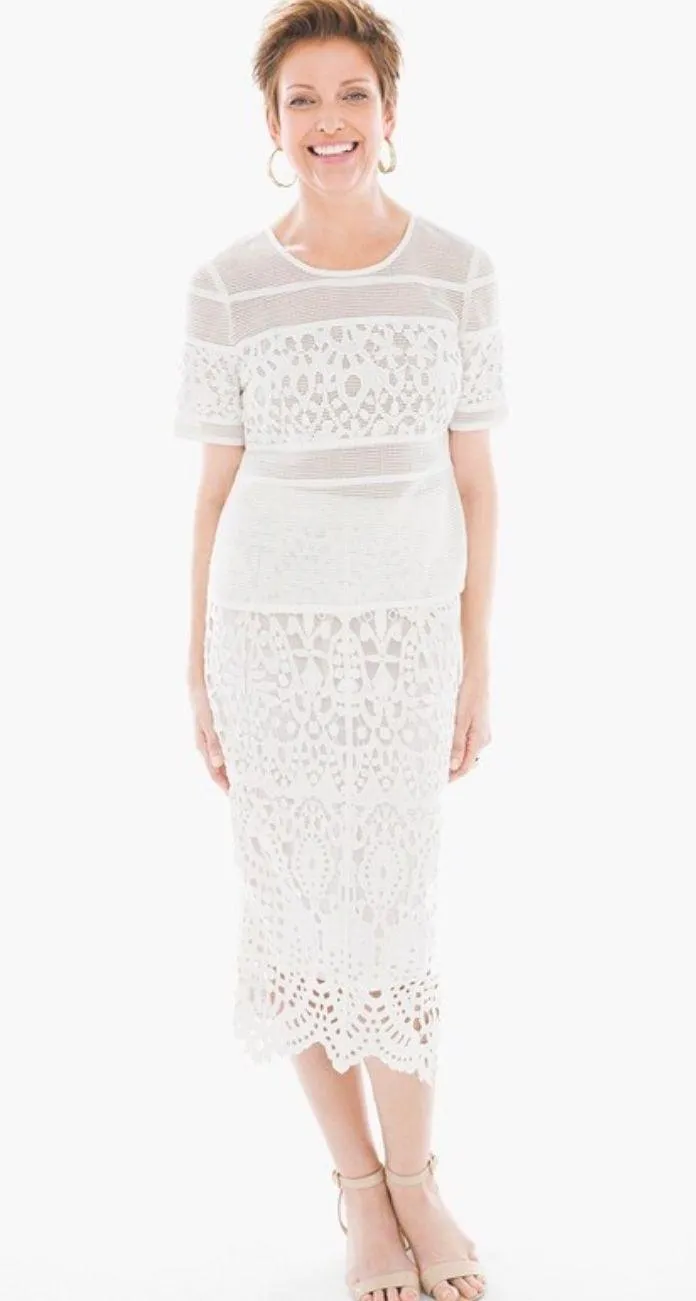 Chico's NEW NWT  White Lace Eyelet Pencil Skirt - Image 2