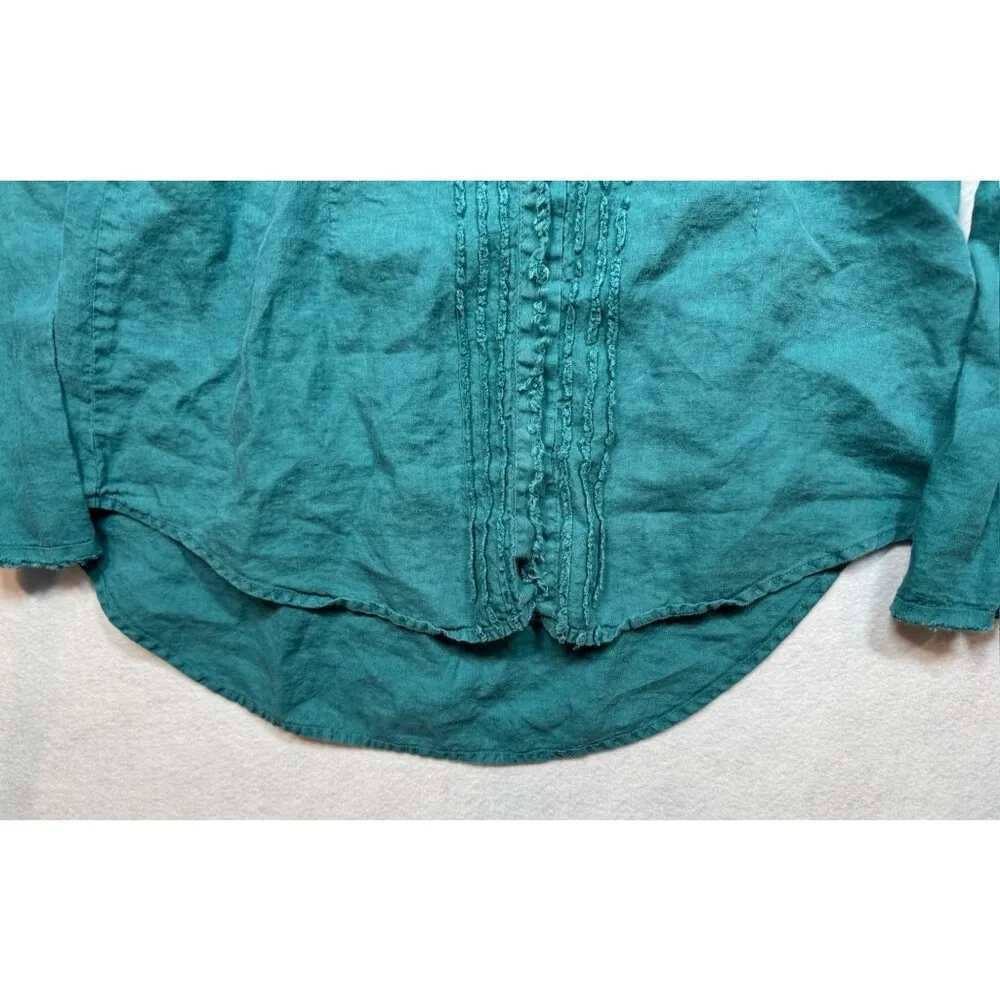 Eileen Fisher Irish Linen Button Front Shirt Jade Green Womens Small S Lagenlook - Image 4