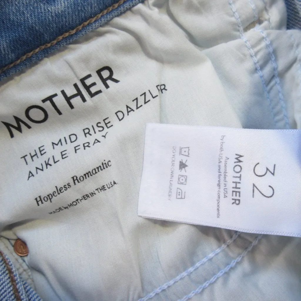 NWT Mother Mid Rise Dazzler Ankle Fray in Hopeless Romantic Stretch Crop Jean 32 Blue - Image 7