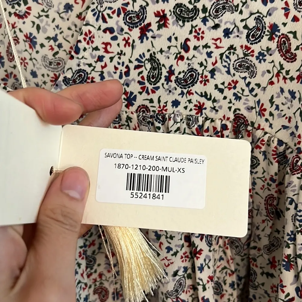 NWT Doen silk savona top in cream salt claude paisley Size XS - Image 5