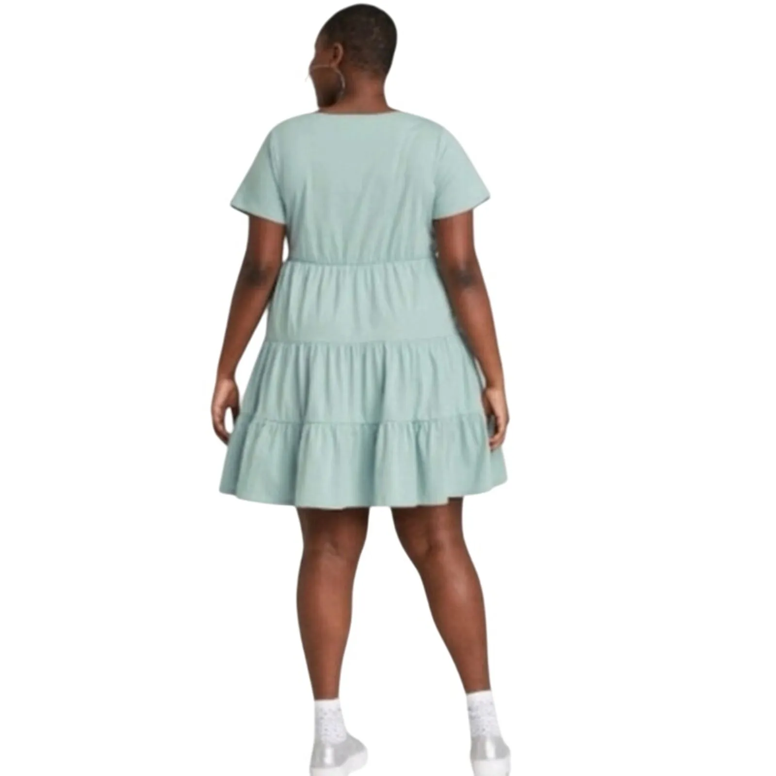 Wild Fable Tiered Knit Babydoll Mini Dress Sage Blue Green 2X Sundress EUC - Image 2