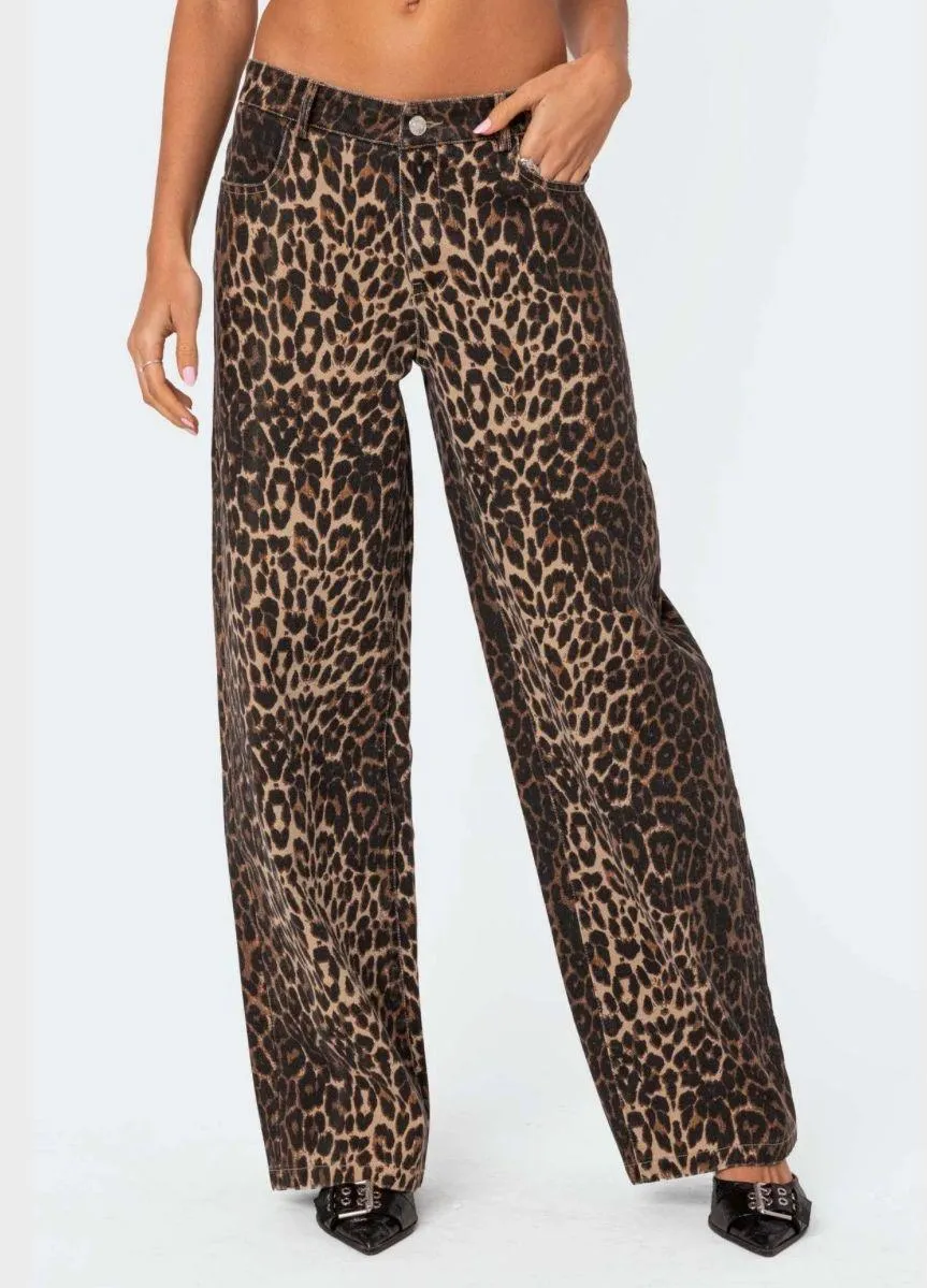 Low Rise Leopard Print Jeans - Image 2