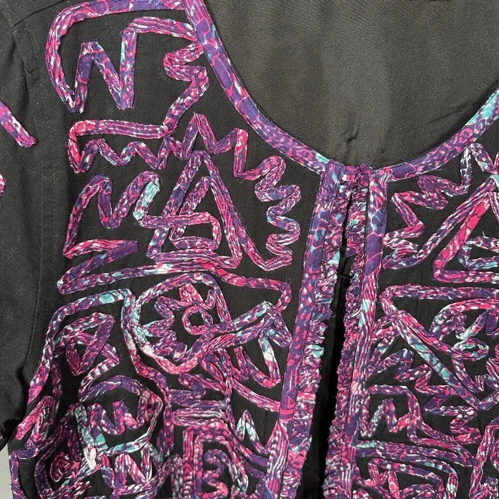 Vintage Choices Womens Jacket Blazer Medium Multicolor 3/4 Sleeve Embroidered Purple - Image 3