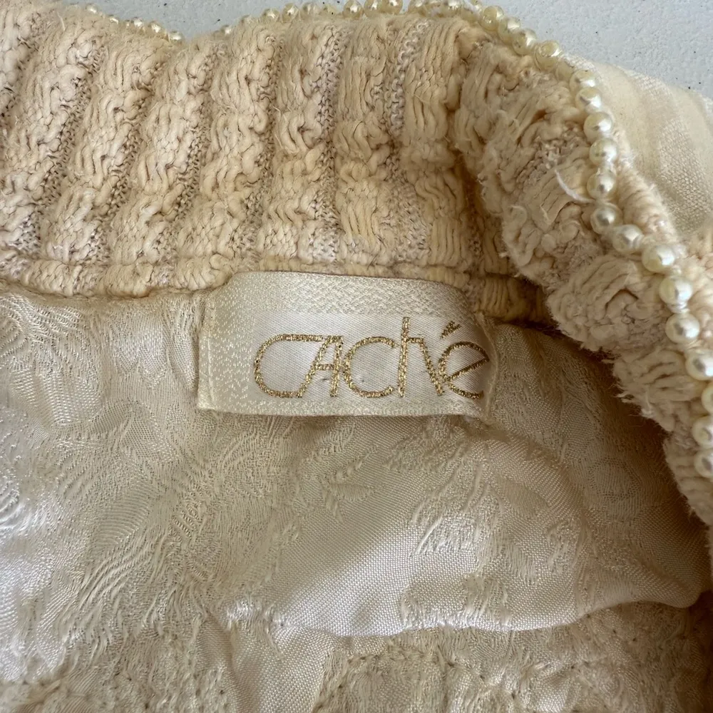 Vtg Vintage 1980s Designer Knit Patchwork Beaded Boho Cottage Core Duster Cache - Image 5