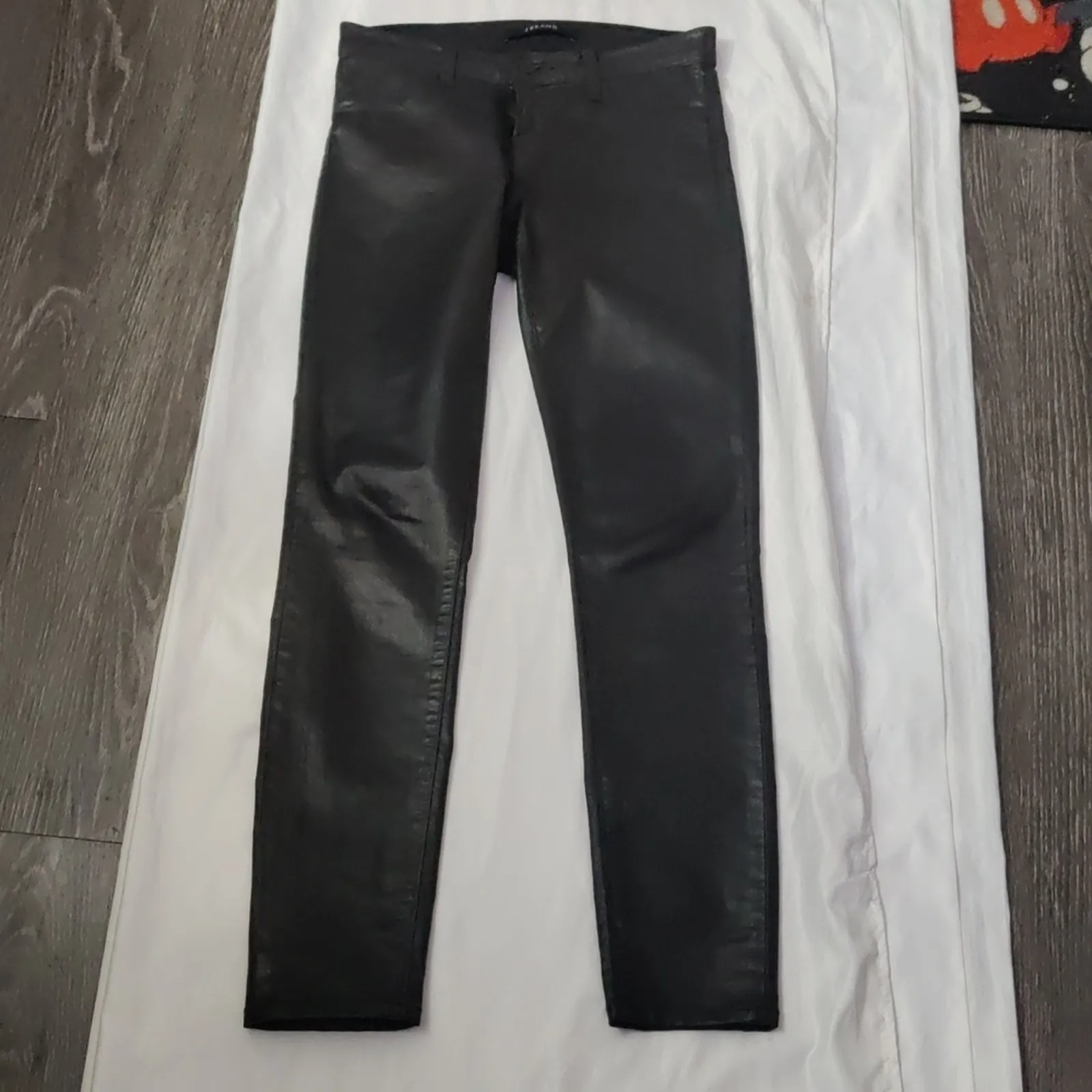 J . Brand Women's Black Lacquered Super Skinny Jeans 26 Rocker Goth Punk Concert - Image 3