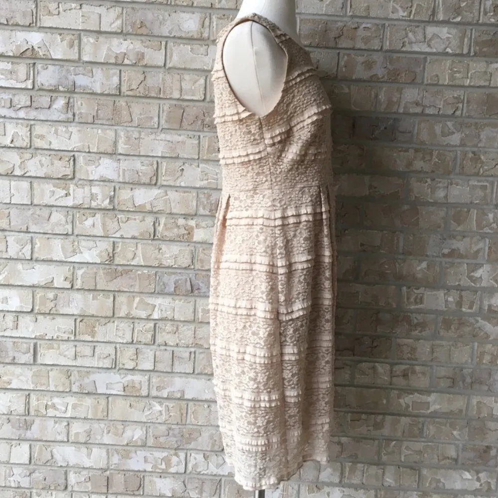 Cynthia Rowley Lace Crochet Pleated Fit & Flare Pullover Dress Beige Tan Size 6 - Image 3