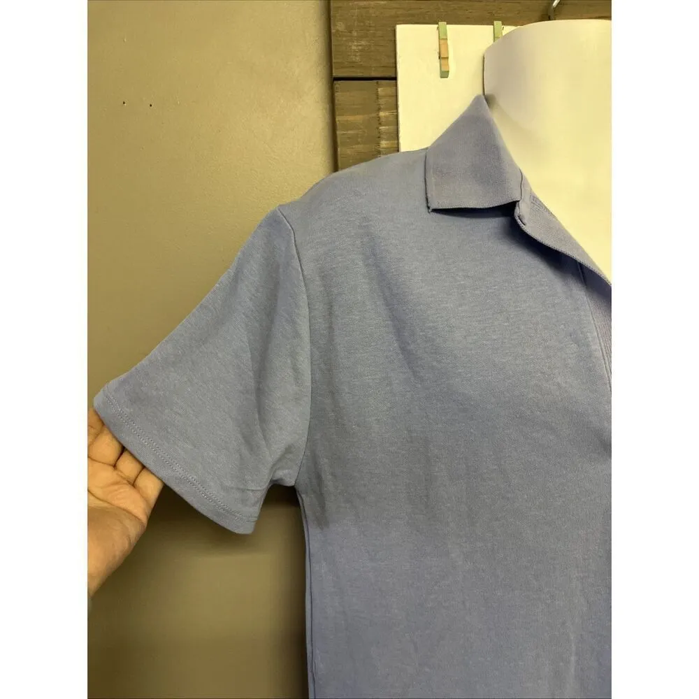 Zara Women’s Blue Short Sleeve Collared Polo V-Neck Cotton T-shirt Dress- Large - Image 3