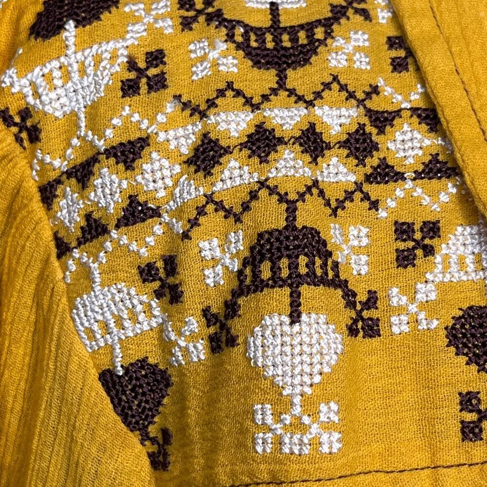 Faherty Dark Western Pompano shirt SZ M Country Cowgirl Fall Boho Fall Cottage Gold Size M - Image 4