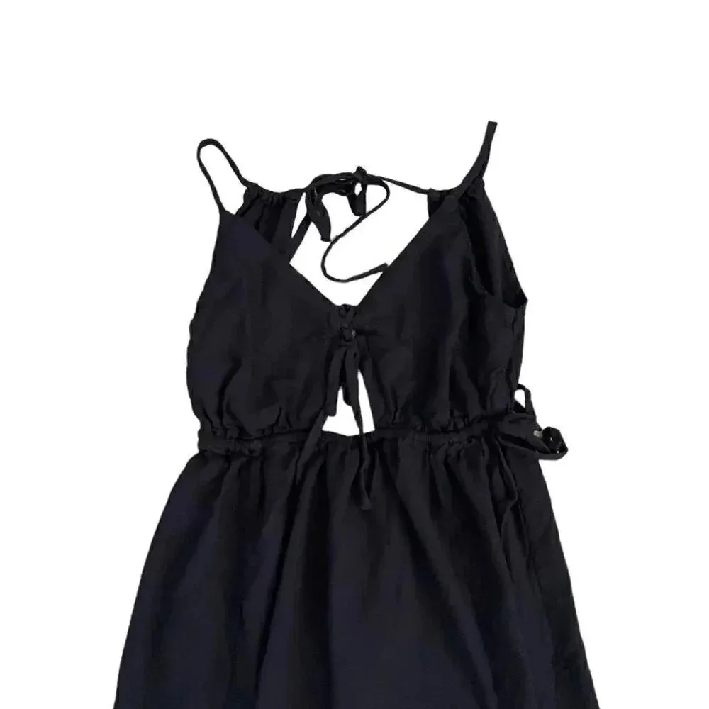 O’Neill Viscose Black Front Tie Straps  Slits Flowy Beach Maxi Womens Dress SZ S - Image 6