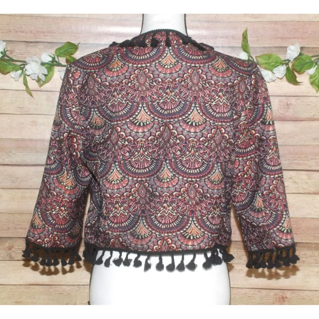 Chelsea & Violet Brocade Bolero Open Jacket Tassel Fringe Rich Colors Size S - Image 7
