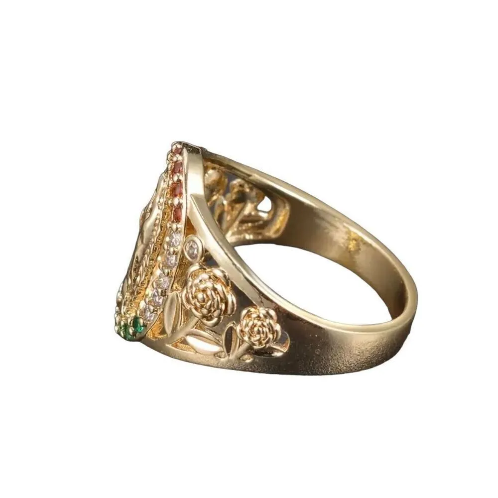 Lady of Guadalupe Virgin Mary With Round Cut Cubic Zirconia Ring size 8 Gold - Image 7