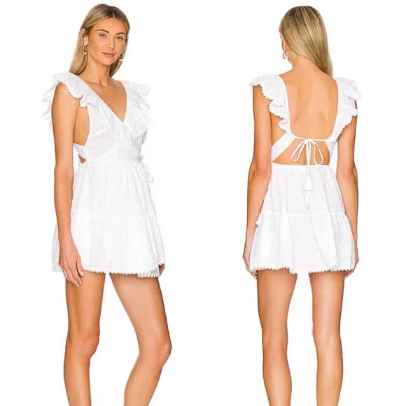 Tularosa X Revolve White Sleeveless Mini Floral Luzali Mini Wrap Dress Size M - Image 2