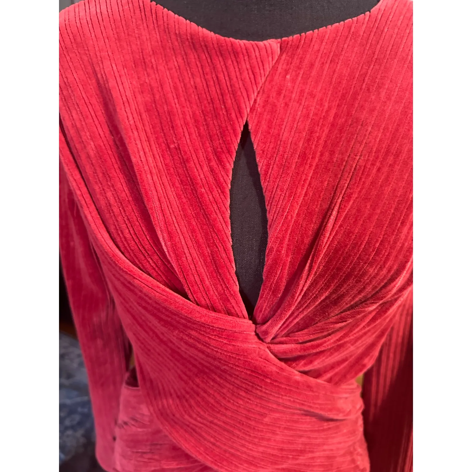 ASOS DESIGN Ribbed Midi Dress with Crossover – Deep Red - Image 2