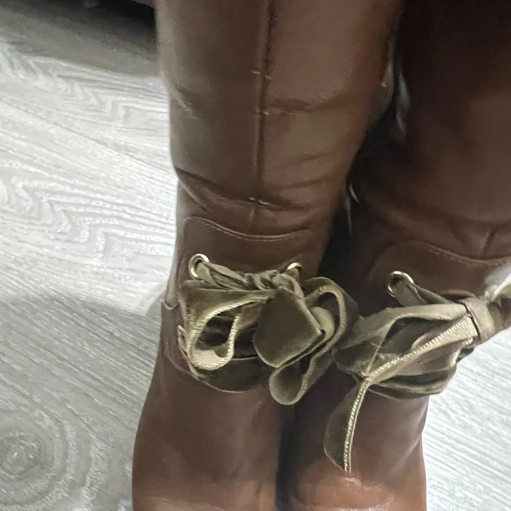 Red Valentino Brown Leather Knee High Boots Bow Detail Made in Italy - Image 4