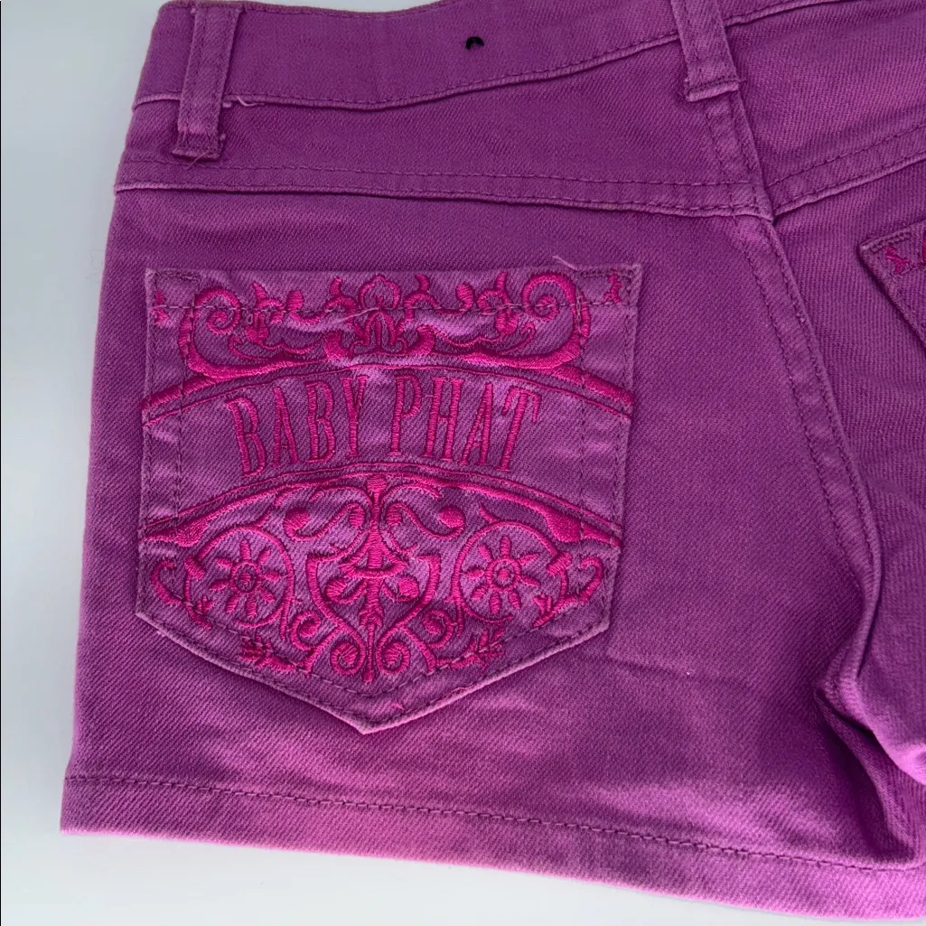 Baby Phat Purple Denim Shorts Size 10 Embroidered Pockets Y2K - Image 10
