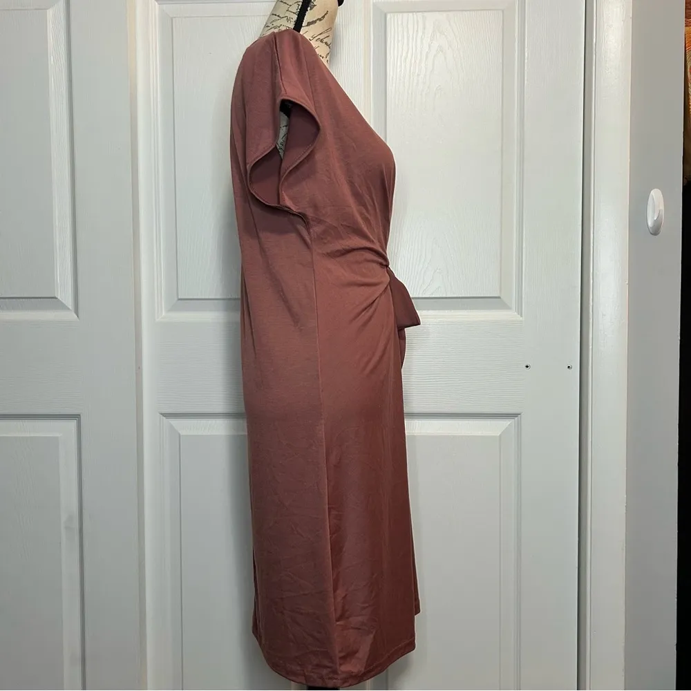 RASNEY Side Knot Batwing Sleeve Dress Brown Size M - Image 5