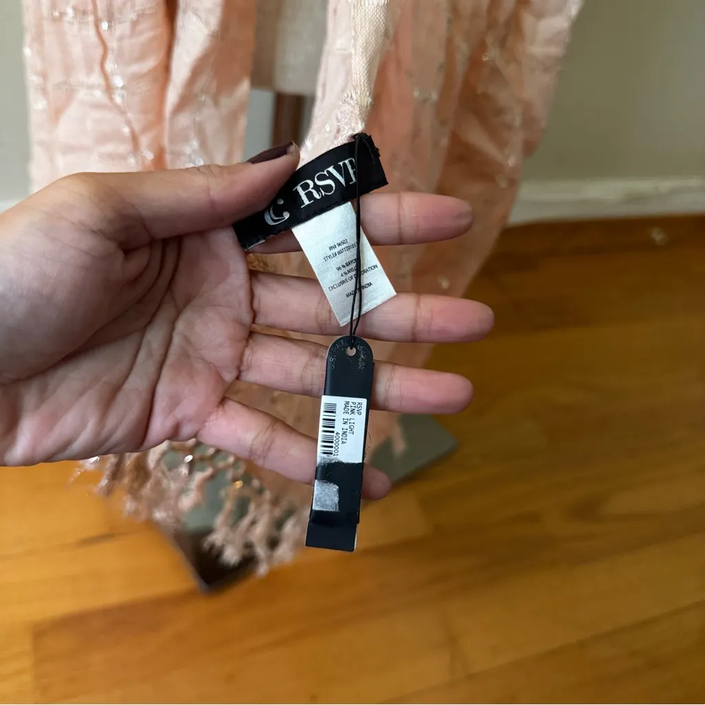 C by RSVP Blush Pink Wrap Scarf Fringe Hippie Boho Casual Light Feminine Spring - Image 2