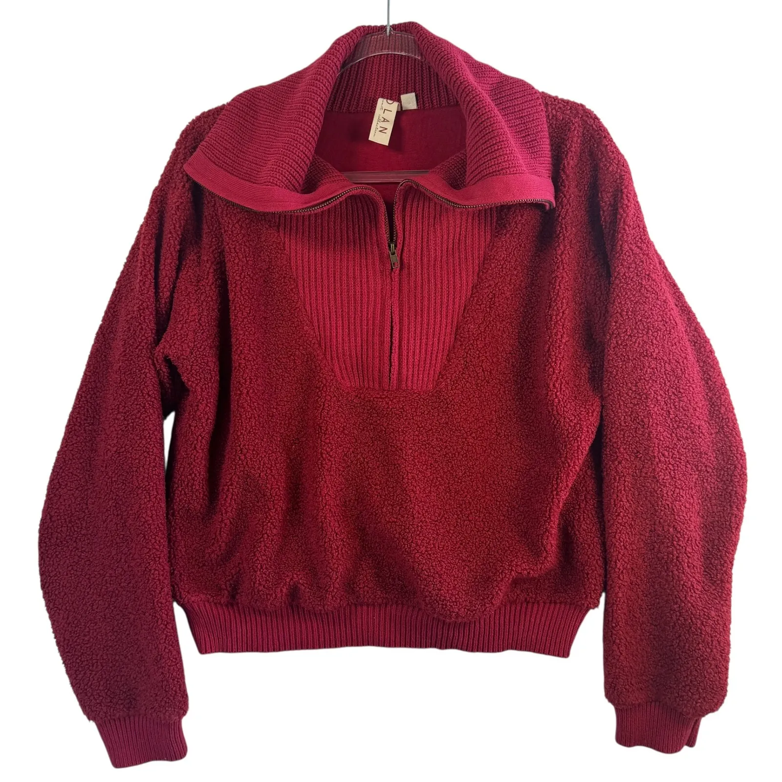 Dolan Sz M Red 1/2 Zip Sherpa Mockneck Pullover Textured Teddy Fleece Sweatshirt Size M - Image 2