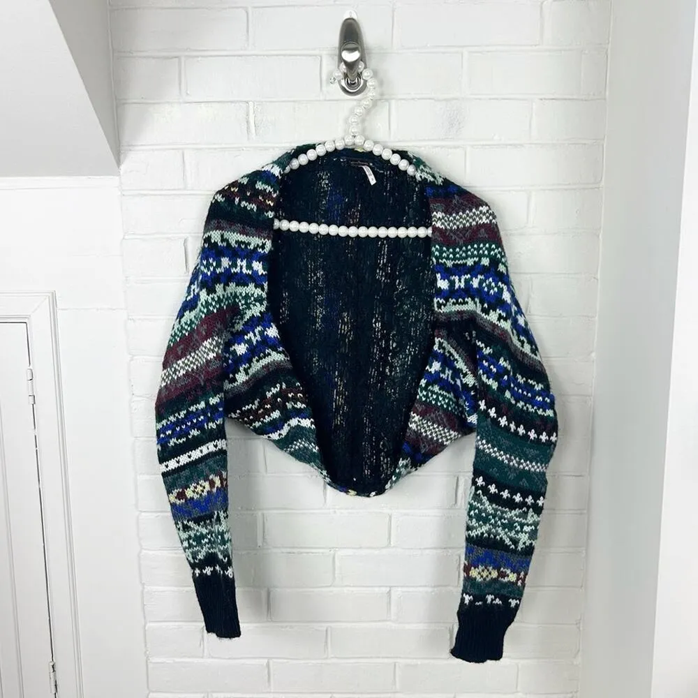 Free People Fair Isle Carnival Knit Cropped Shrug Sweater Size S - Image 3