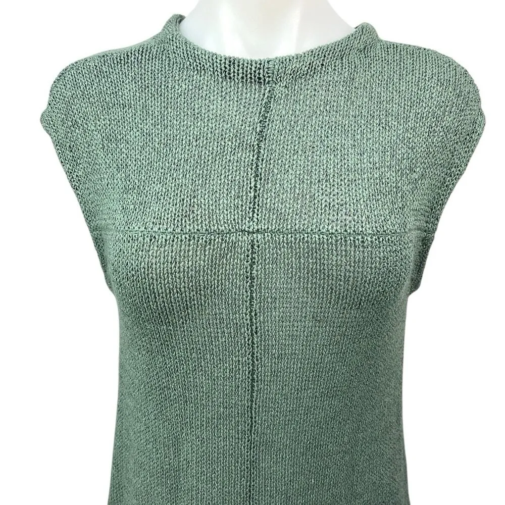 Zara Green Metallic Open Knit Sleeveless Knee Length Sweater Shift Dress Sz S - Image 3