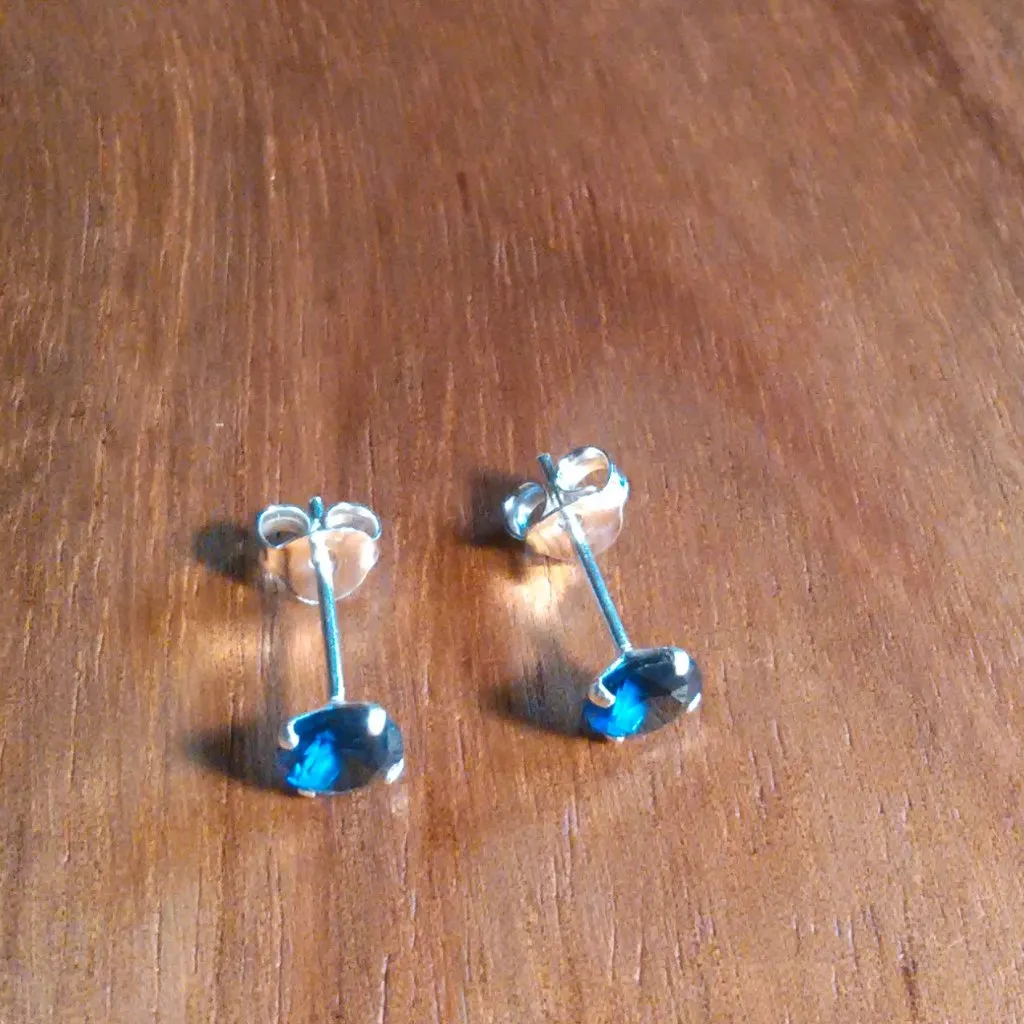 Simulated Blue Diamond Sterling Silver Stud Earrings - Image 4