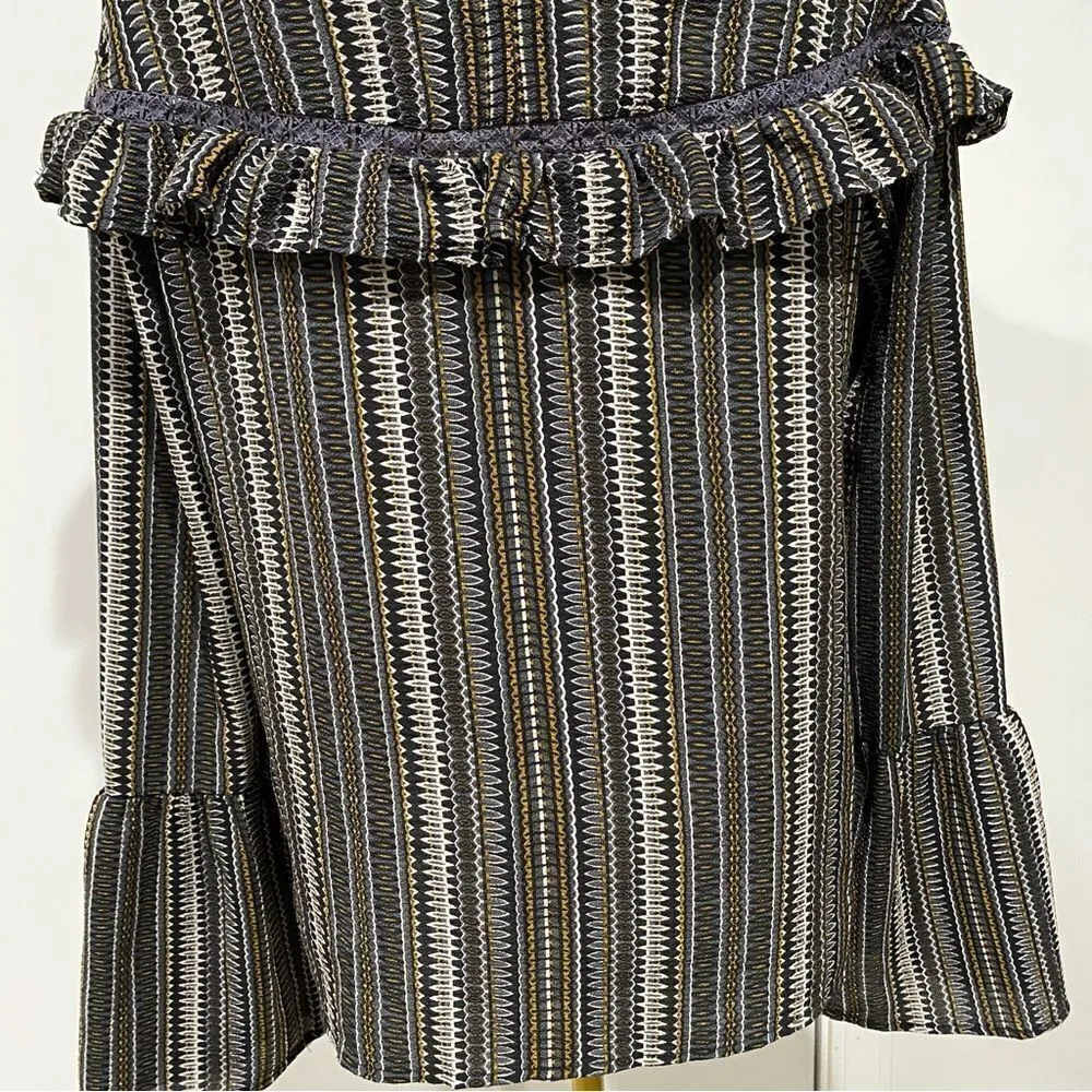 Paper Crane Etheral  Anthropologie Bell Sleeve Ruffle Patterned Blouse Size S - Image 6