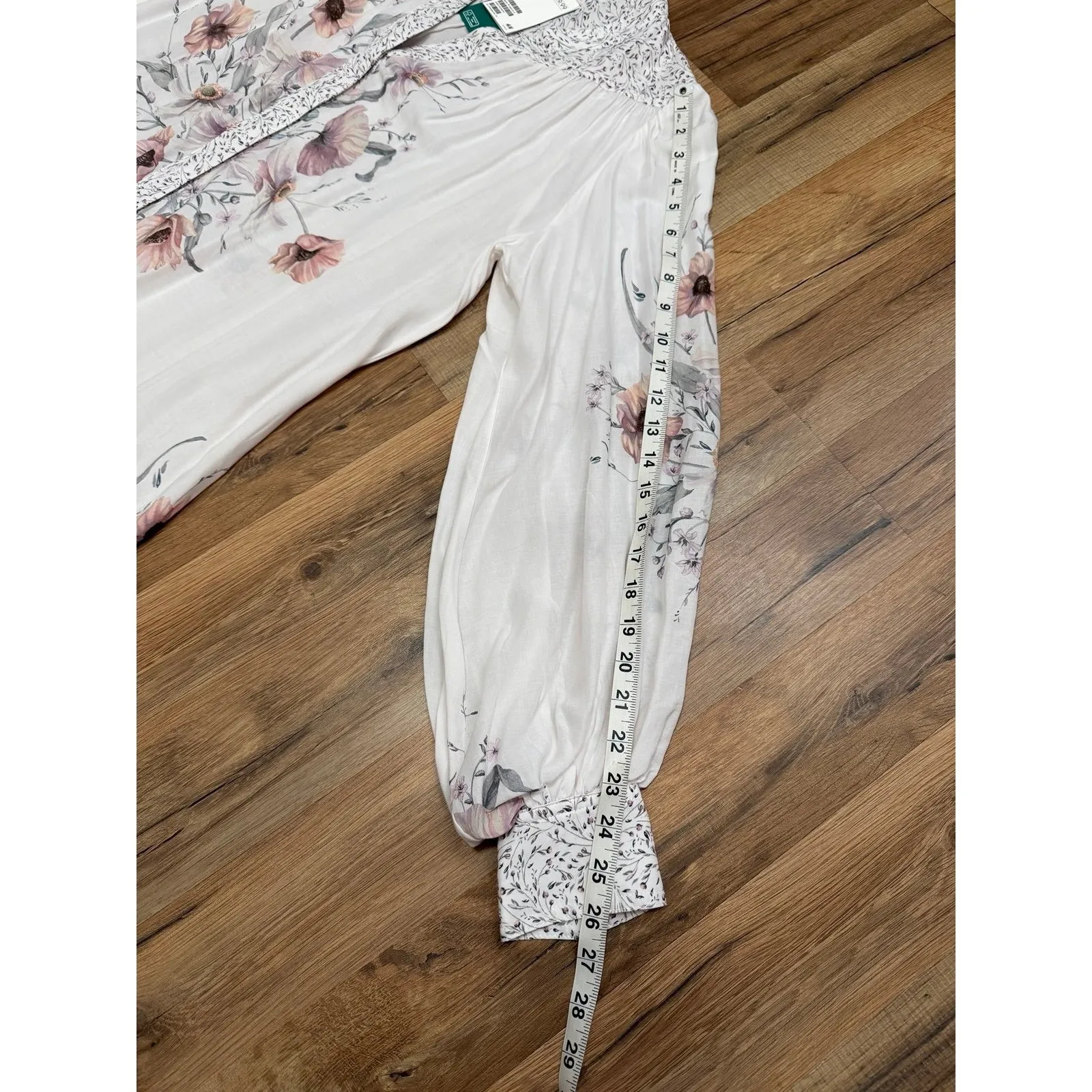 H&M Floral Boho‎ Midi Dress White Pink Long Sleeve Lyocell Viscose Size 4 NWT - Image 11