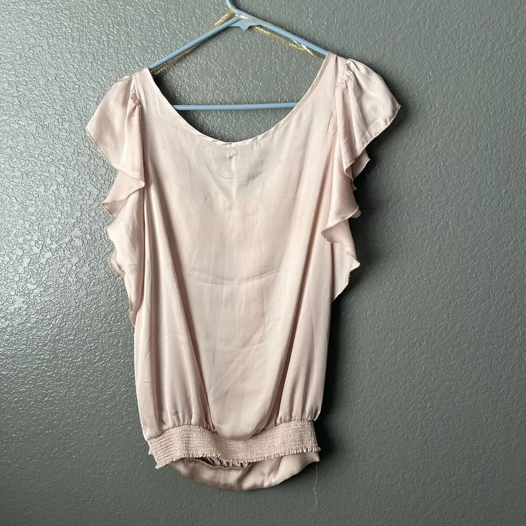 Elegant Blush Blouse with Ruffle Sleeves - Image 2