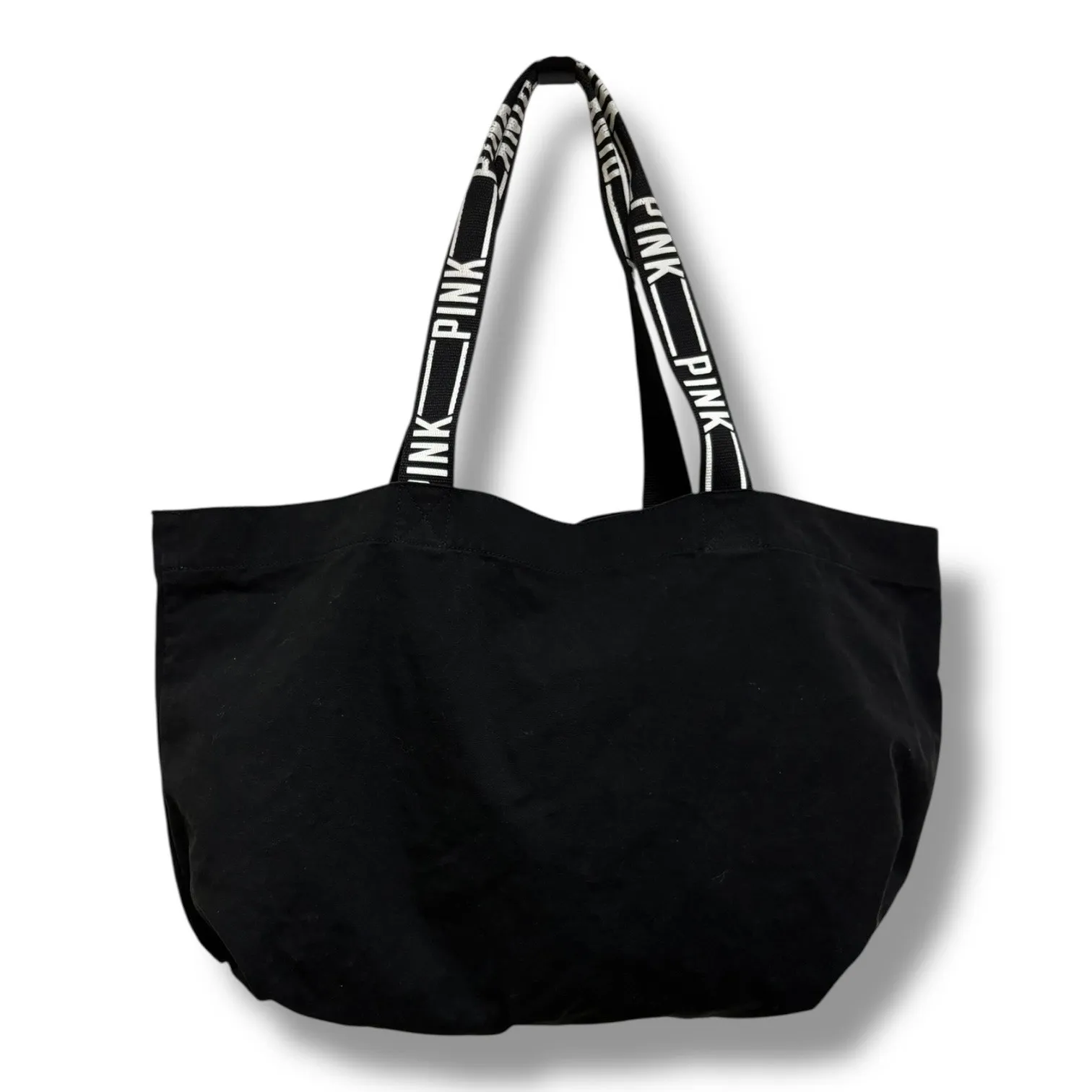 PINK Victoria's Secret Black White Canvas Tote Bag School Books Work Laptop‎ - Image 2