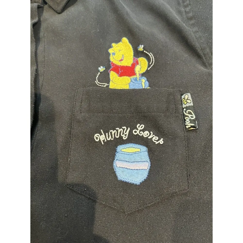Disney Winnie the Pooh women's L Embroidered Black Button up Long Sleeve Shirt - Image 9