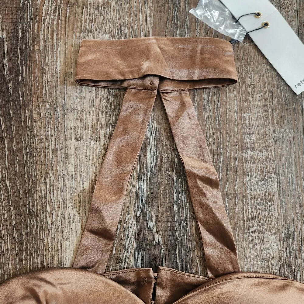 Retrofete Ross Top in Cognac Brown Size XS NWT Satin Padded Bust Strapless - Image 5